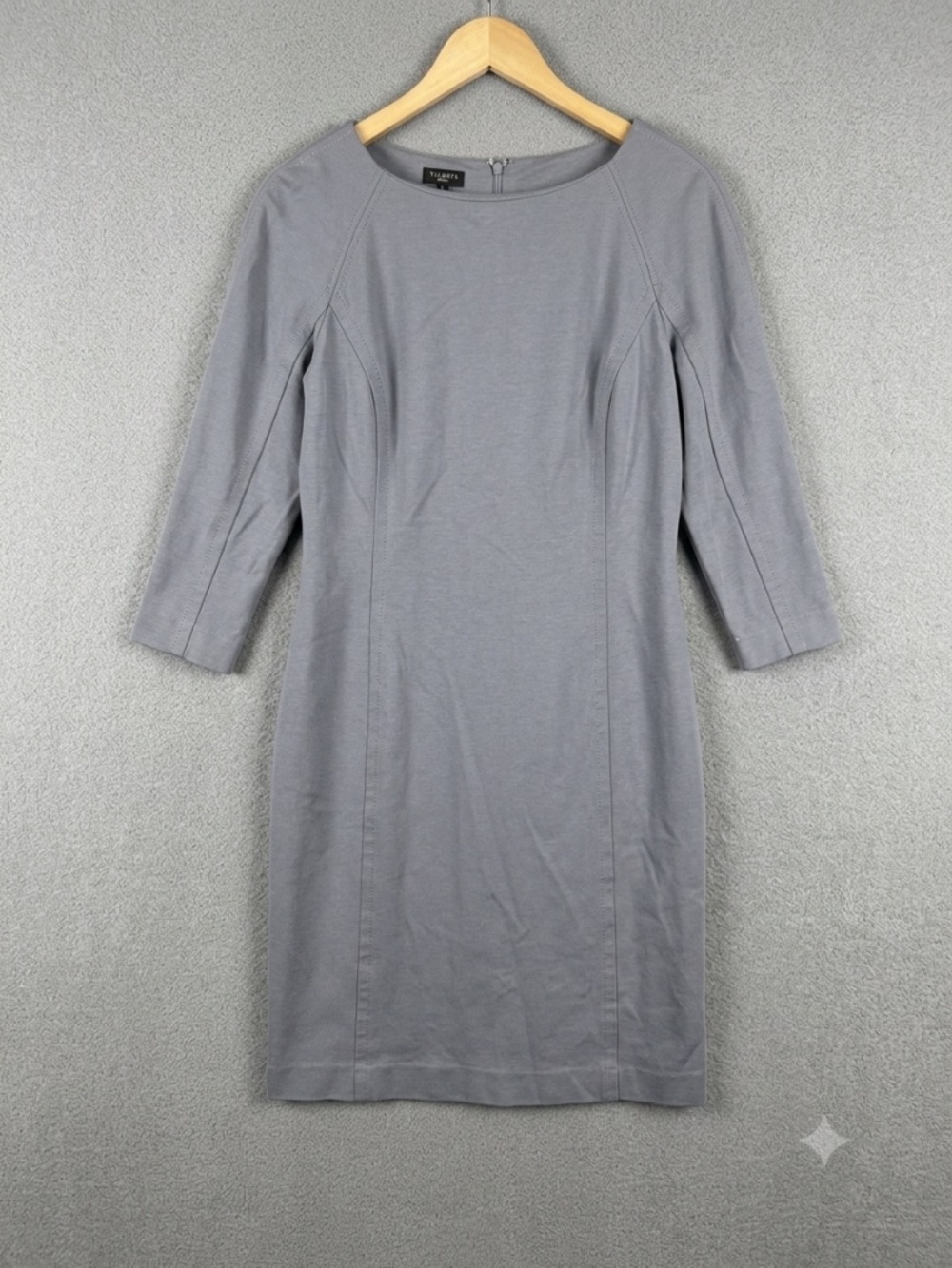 Talbots Petites Gray Ponte Sheath Dress Size 12P 3/4 Sleeve Heavy Knit Workwear